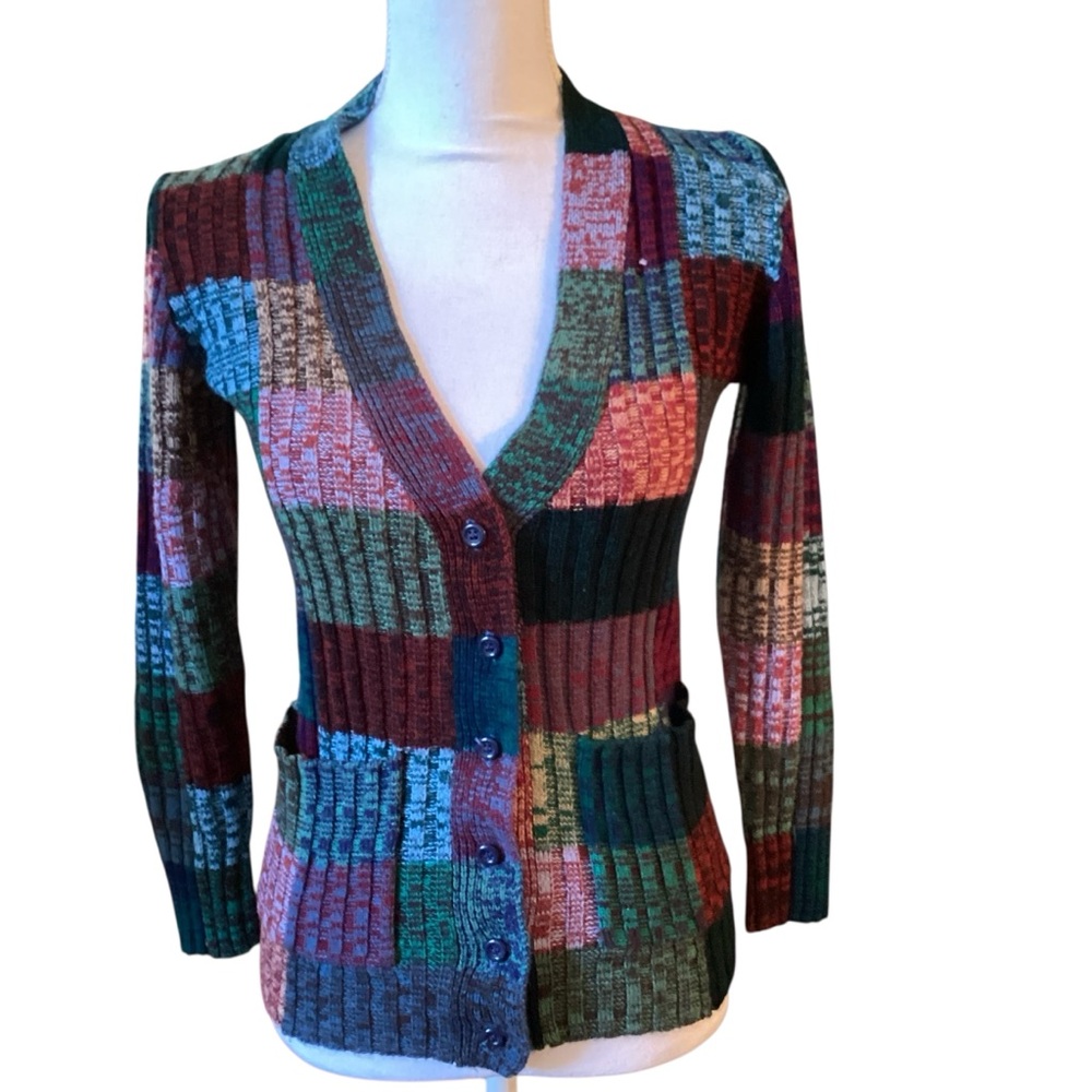 Vintage 1970s Multicolor Block Patchwork Women's Sweater